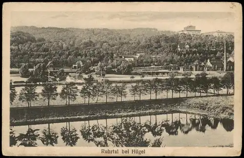Ansichtskarte Bredeney-Essen (Ruhr) Ruhrtal bei Hügel, Fabrik Restaurant 1923