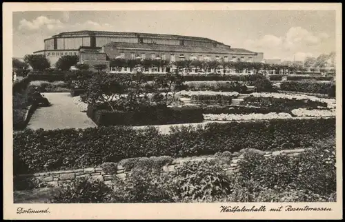 Ansichtskarte Dortmund Westfalenhalle mit Rosenterrassen 1944