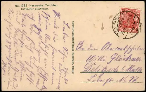 Ansichtskarte .Hessen Schwälmer Brautwagen Hessische Trachten Typen 1919