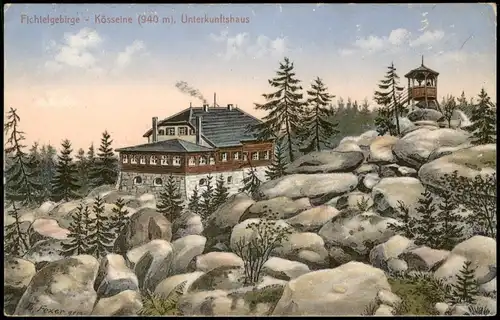 Wunsiedel (Fichtelgebirge) Kösseine (940 m). Unterkunftshaus, Künstlerkarte 1918