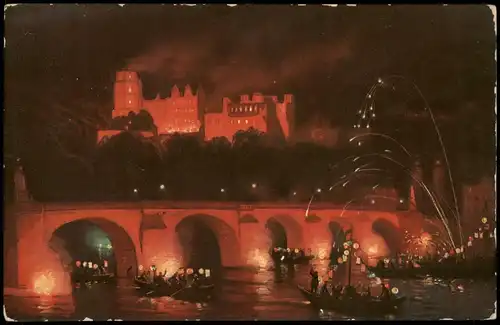 Ansichtskarte Heidelberg Heidelberger Schloss, Illumination Feuerwerk 1917