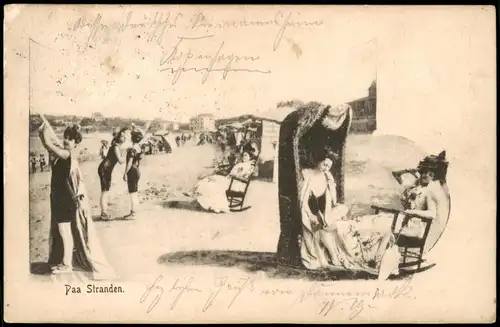 Postcard Malmö Paa Stranden. Frauen Schaukelstuhl 1904