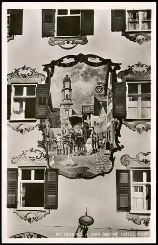 Ansichtskarte Mittenwald HOTEL POST, Fassadenbild 1930