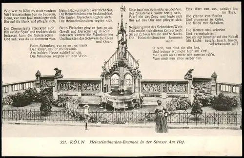 Ansichtskarte Köln Heinzelmännchenbrunnen in der Strasse Am Hof 1912