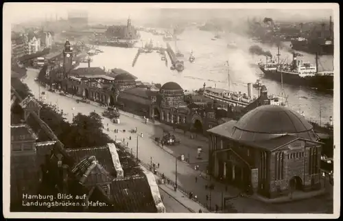 St. Pauli-Hamburg Blick auf Landungsbrücken u. Hafen - Dampfer 1929