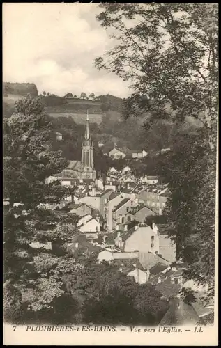 Plombières-les-Bains Vue vers l'Eglise, Panorama Ortsansicht 1910