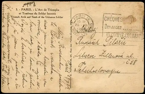 CPA Paris Pariser Triumphbogen Arc de Triomphe 1929