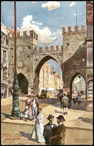 Ansichtskarte München Karlstor Aquarell-Serie München. 1912