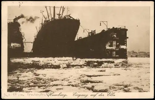 Ansichtskarte Hamburg Hafen - Dock Dampfer bei Eis auf der Elbe 1919