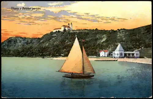 Postcard Tihany a Balaton partján. Strandhaus 1914