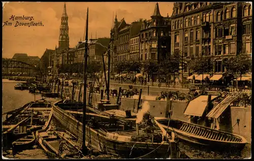 Ansichtskarte Hamburg Dovenfleet, Schiffe 1914