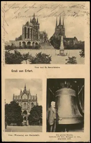 Ansichtskarte Erfurt 3 Bild: Severikirche, Glocke, Dom 1920