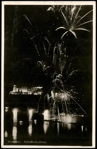 Heidelberg Schloßbeleuchtung Heidelberger Schloss Feuerwerk Stimmungsbild 1930