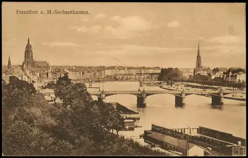 Ansichtskarte Sachsenhausen-Frankfurt am Main Brücke, Flussbadeanstalt 1916