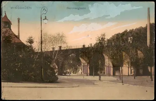 Ansichtskarte Wiesbaden Nerobergbahn, Straße - Brücke 1910