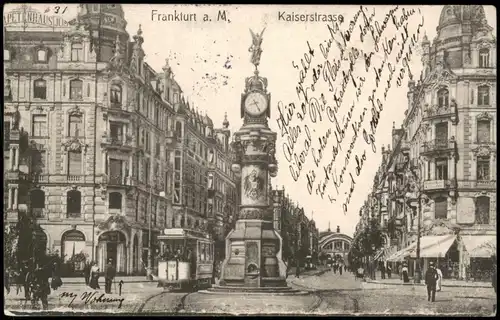Ansichtskarte Frankfurt am Main Kaiserstraße, Uhr mit Reichsadler 1907