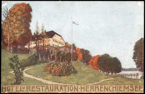 Ansichtskarte Herrenchiemsee HOTEL RESTAURATION HERRENCHIEMSEE 1922