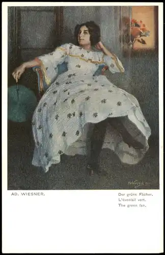 Künstlerkarte (Art) Künstler AD. WIESNER Der grüne Fächer 1920
