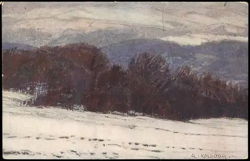 Künstlerkarte (Art) Künstler Al. Kalvoda: Landschaft, Berge im Winter 1915