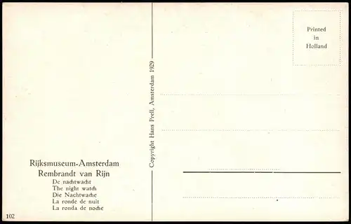 Künstlerkarte Rembrandt van Rijn Die Nachtwache The night watch 1929