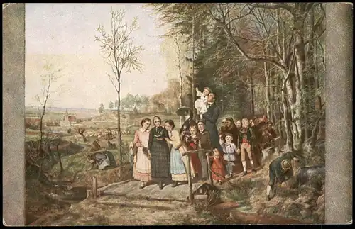 Künstlerkarte (Art) Künstler Th. Schüz: Ostermorgenspaziergang 1920