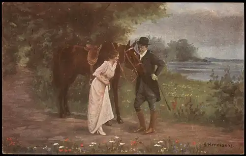 Künstlerkarte Kunst Art Künstler Hermann "Liebesgeplänkel" 1918