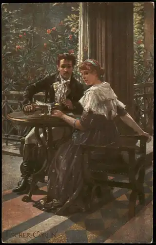 Künstlerkarte Kunst Art Künstler Fischer-Coerlin Liebeswerben 1920