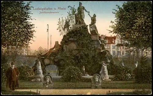 Ansichtskarte Ludwigshafen Jubiläumsbrunnen 1914