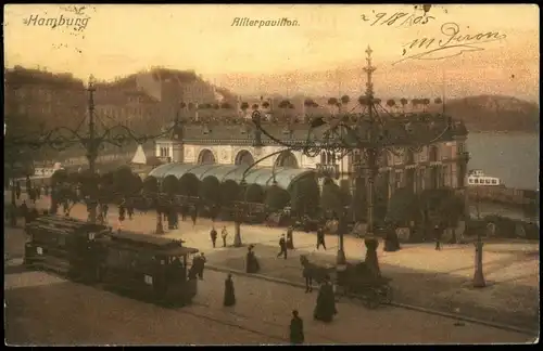 Ansichtskarte Hamburg Alsterpavillon, Straßenbahn - Stimmungsbild 1905