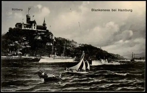 Blankenese-Hamburg Süllberg, Dampfer, Kriegsschiff - Wolkenstimmungsbild 1908