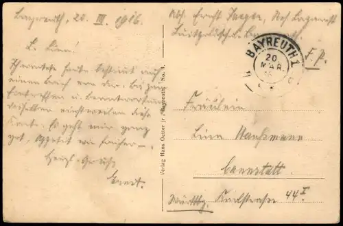 Ansichtskarte Bayreuth 3 Bild Schloß, Wasserwerke 1916  gel. Feldpost Bayern