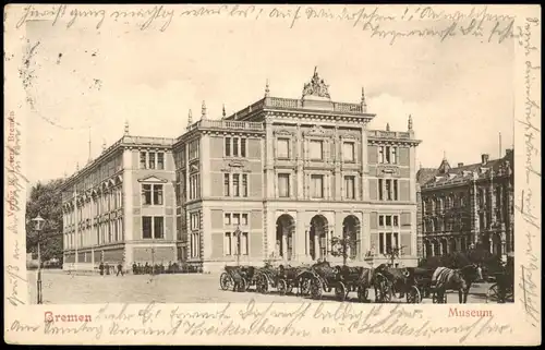 Ansichtskarte Bremen Museum und Pferdefuhrwerke 1907