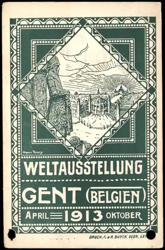 Postkaart Gent Ghent (Gand) Künstlerkarte Weltausstellung 1912