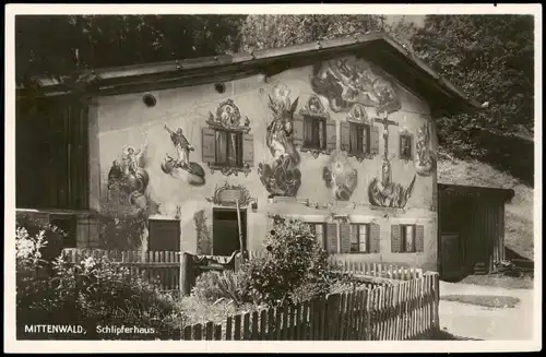Ansichtskarte Mittenwald Schlipferhaus - Fassadenbemalung 1932