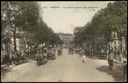 CPA Paris Boulevard de Italiens, Pferdekutschen 1912