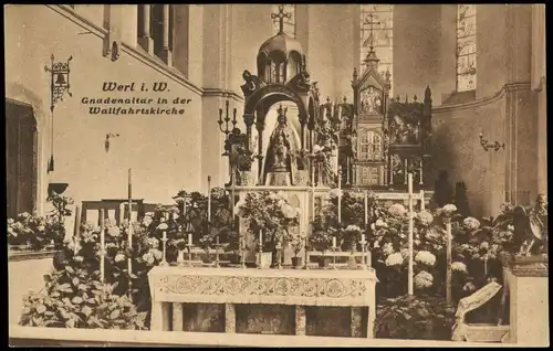 Werl (Westfalen) Gnadenaltar in der Wallfahrtskirche, Blumenschmuck 1922