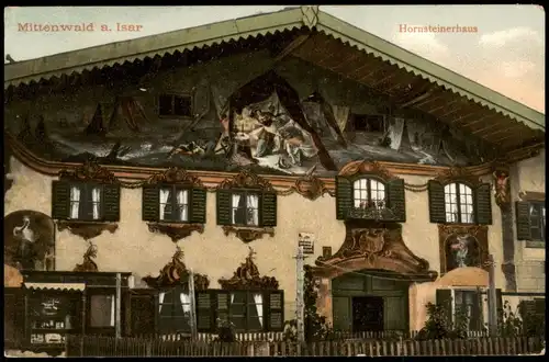 Ansichtskarte Mittenwald Hornsteinerhaus - Fassadenbemalung 1905