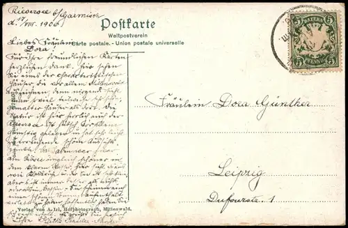 Ansichtskarte Mittenwald Hornsteinerhaus - Fassadenbemalung 1905