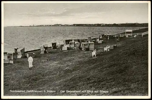 Ansichtskarte Büsumer Deichhausen Strandpartie 1935  Sonderstempel Watten Laufen