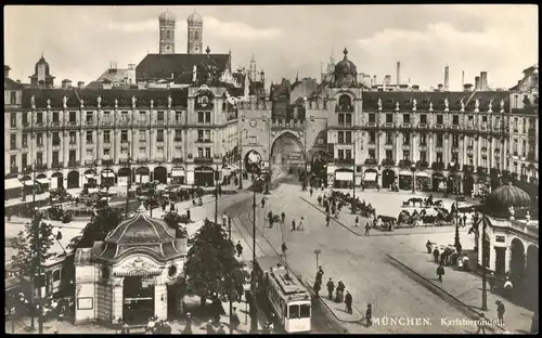 Ansichtskarte München Karlstorrondell, Straßenbahn 1928