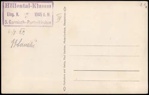 Ansichtskarte Grainau Höllentalklamm 1925