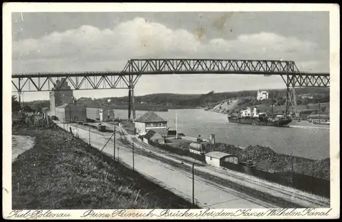 Ansichtskarte Holtenau-Kiel Holtenå Hochbrücke und Schiff 1932