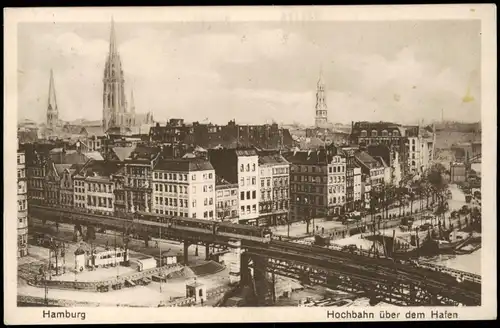 Ansichtskarte Hamburg Hochbahn über dem Hafen 1927
