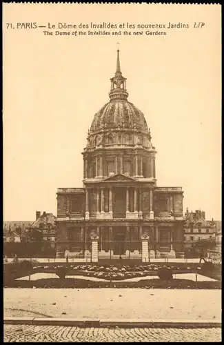 CPA Paris Dôme des Invalides et les nouveaux Jardins 1920