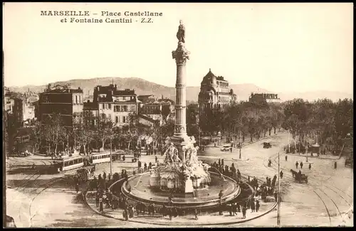 CPA Marseille Place Castellane et Fontaine Cantini 1910