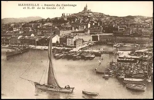 Marseille Panorama, Bassin du Carénage et N.-D. de la Garde 1910