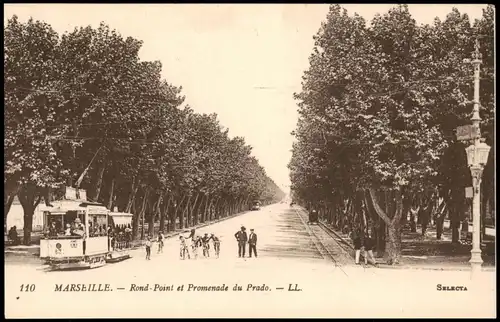 Marseille Rond-Point et Promenade du Prado, Tram Straßenbahn 1910