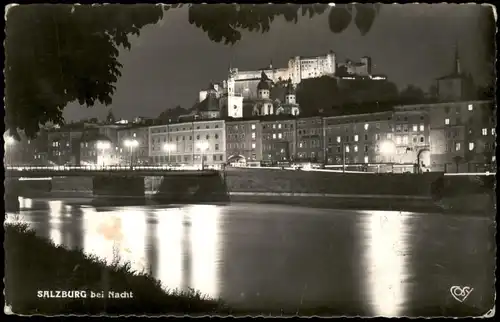 Ansichtskarte Salzburg Stadtteilansicht bei Nacht 1960