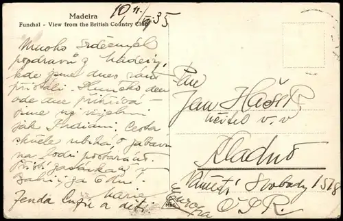 Postcard Funchal View from the British Country Club 1935