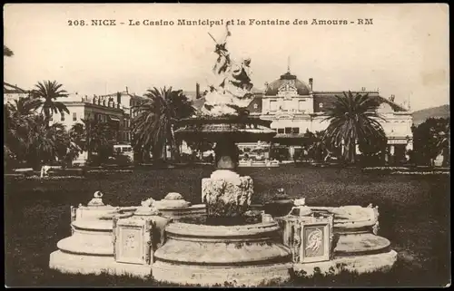 CPA Nizza Nice Casino Municipal et la Fontaine des Amours 1910